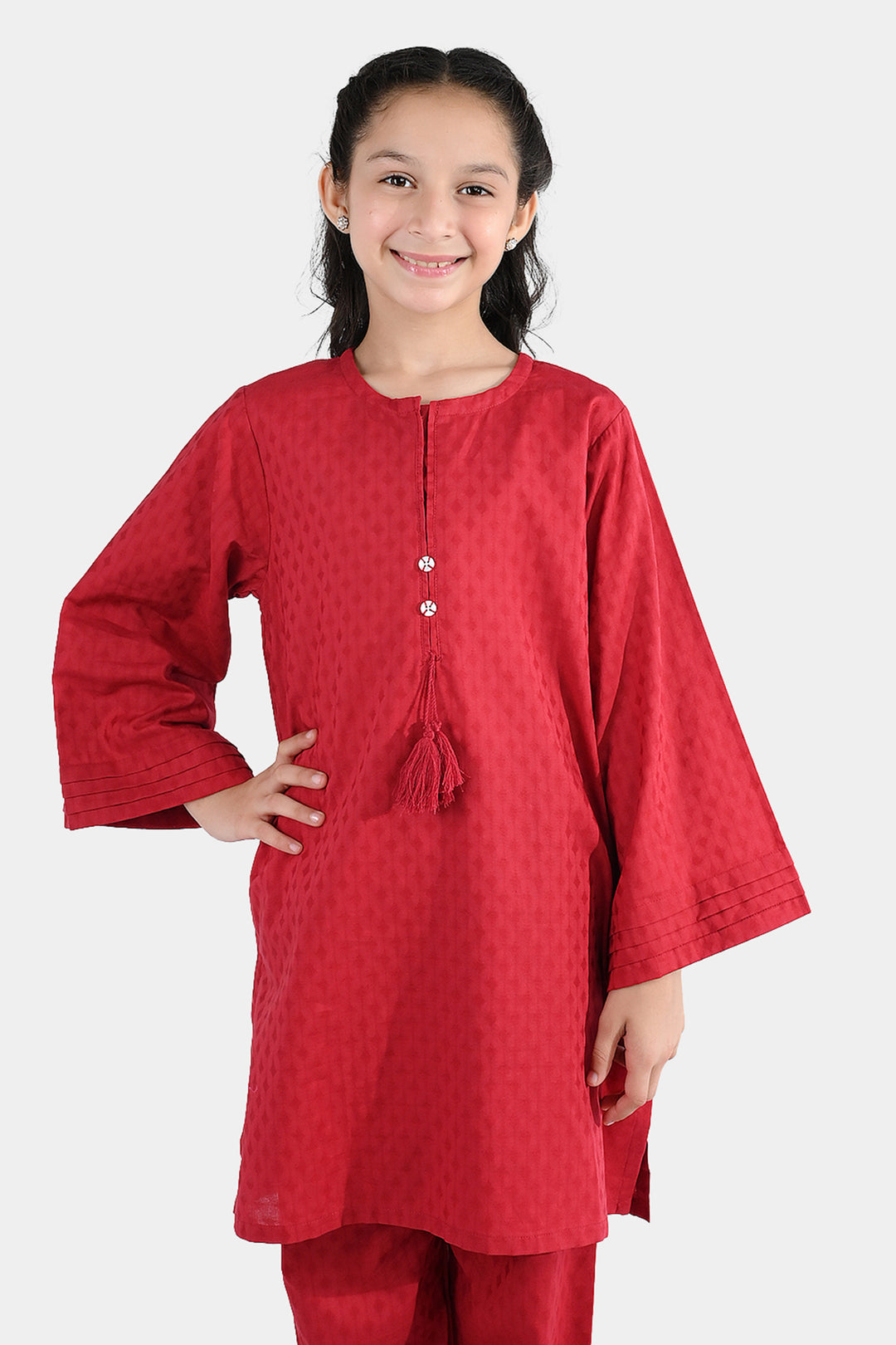 Girls Jacquard 2-Piece Suit (Rose) - Maroon