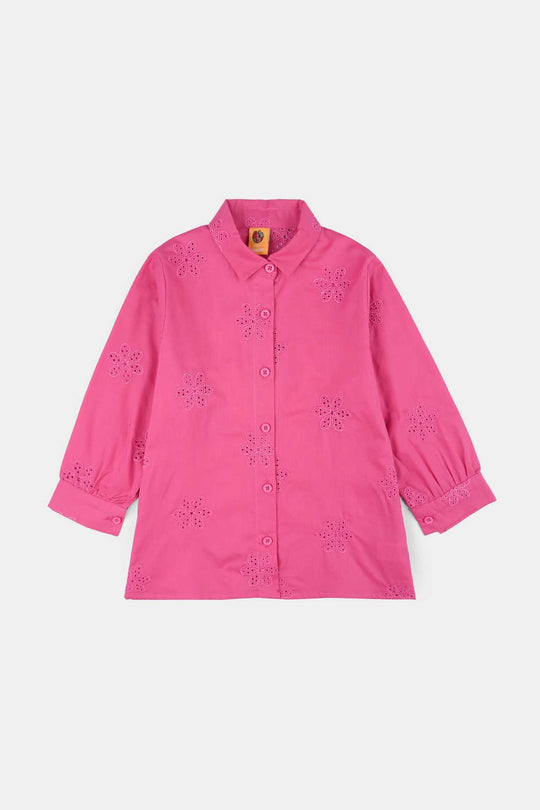 Girls Chicken Kari Embroidered Top (Rose) - Fuchsia