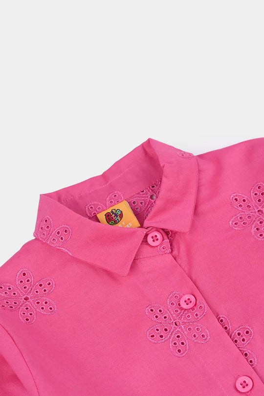 Girls Chicken Kari Embroidered Top (Rose) - Fuchsia