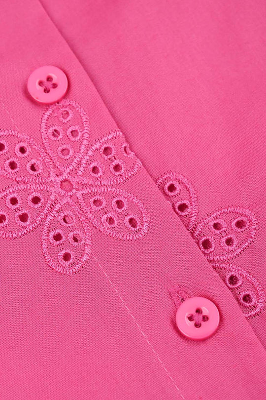 Girls Chicken Kari Embroidered Top (Rose) - Fuchsia