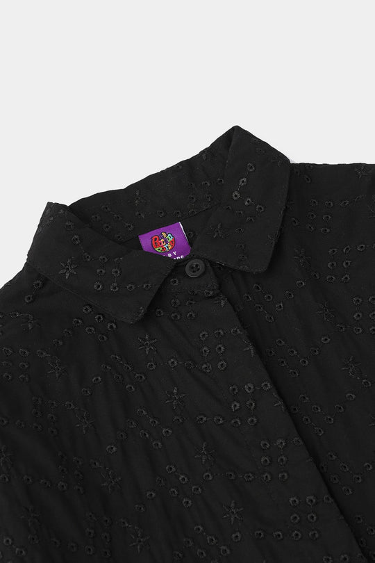 Girls Chicken Kari Embroidered Top (Bear) - Black