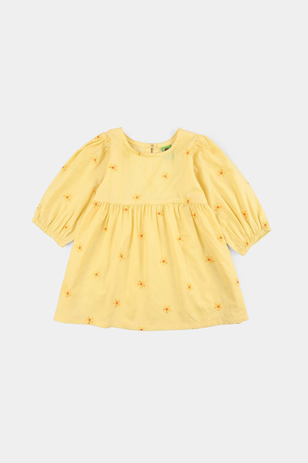 Infant Girls Jacquard Embroidered Frock - Yellow