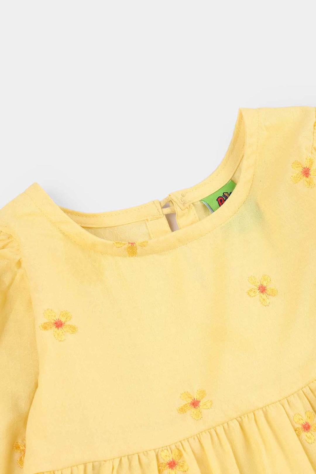Infant Girls Jacquard Embroidered Frock - Yellow