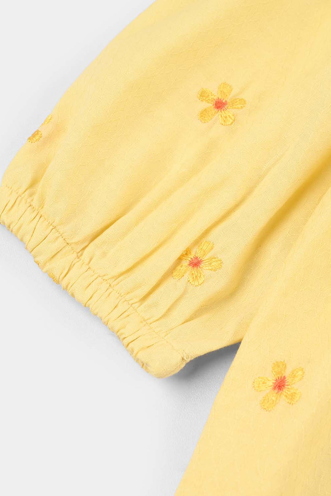 Girls Jacquard Emb Frock Flowers-Yellow