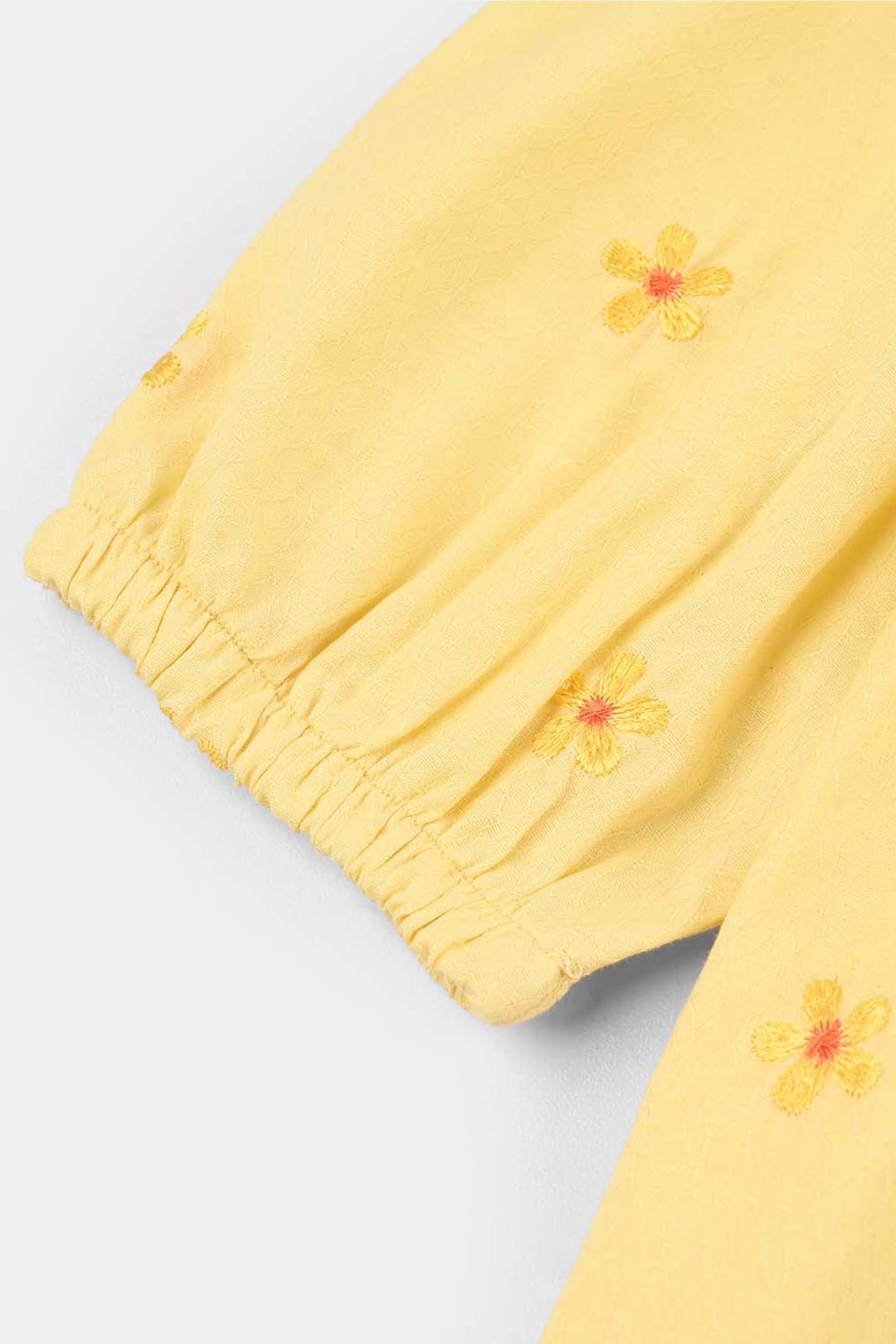 Infant Girls Jacquard Embroidered Frock - Yellow