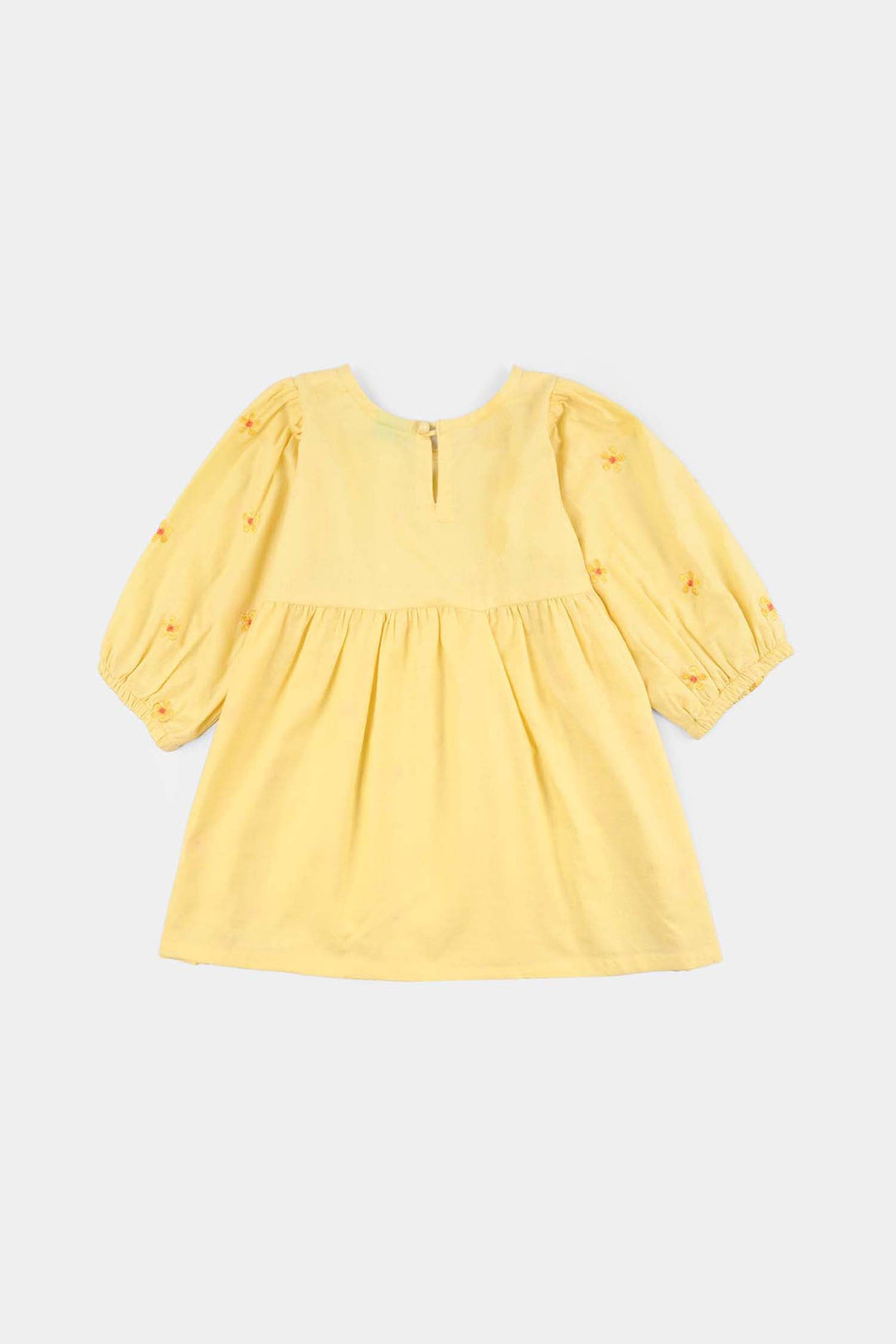 Girls Jacquard Emb Frock Flowers-Yellow