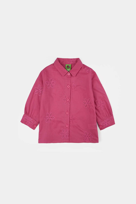 Infant Girls Chicken Kari Embroidered Top (Rose) - Fuchsia