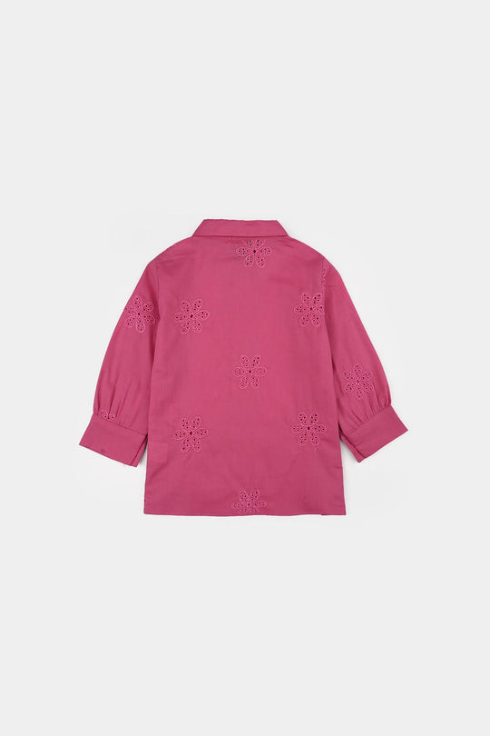 Infant Girls Chicken Kari Embroidered Top (Rose) - Fuchsia