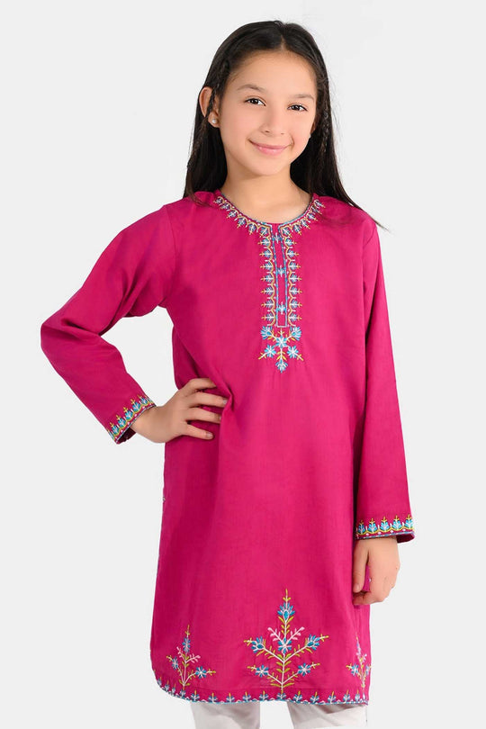 Girls Jacquard Embroidered Kurti (Kurti-E-Khaas) - Magenta