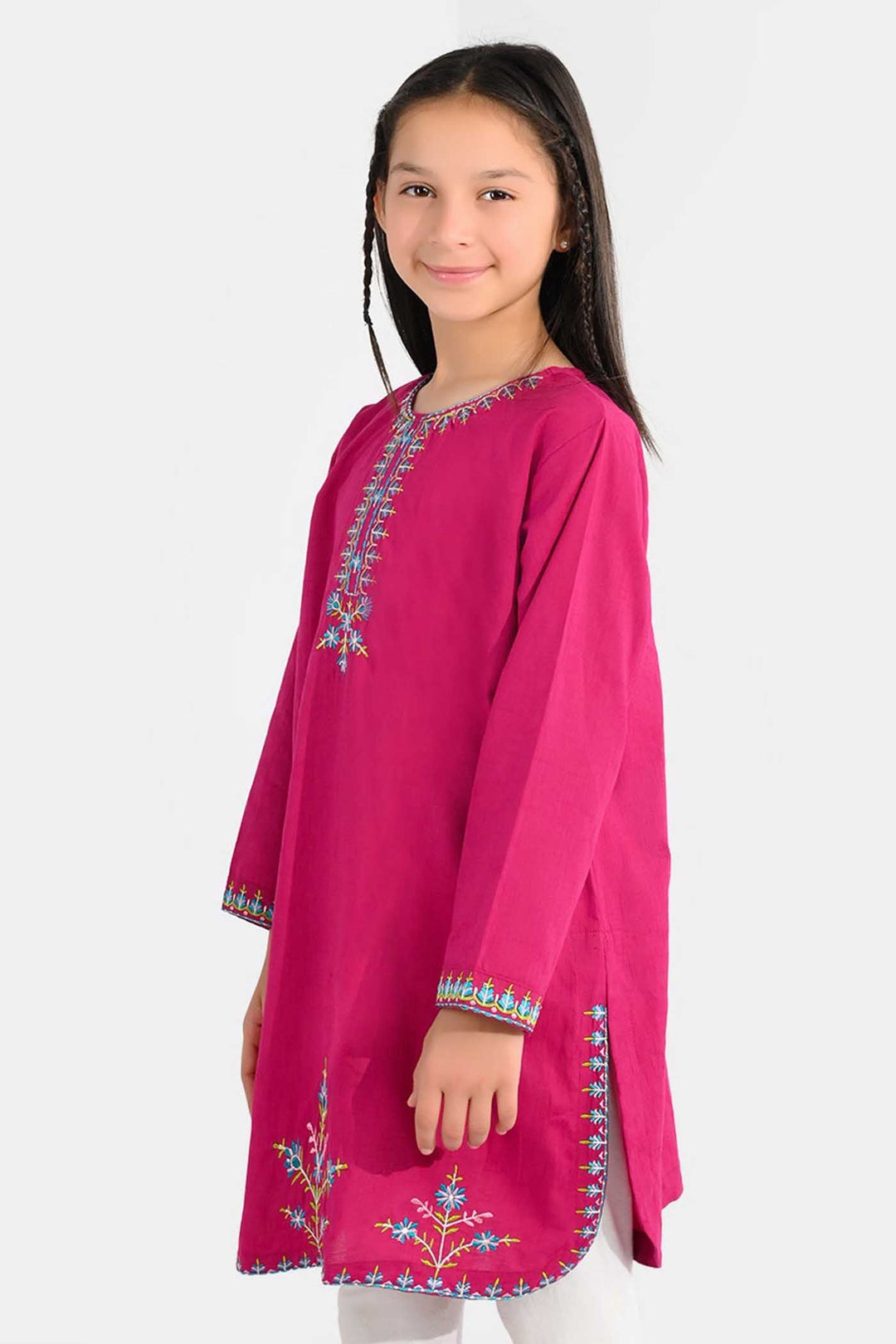 Girls Jacquard Embroidered Kurti (Kurti-E-Khaas) - Magenta