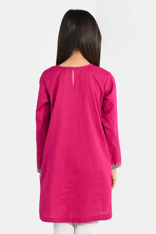 Girls Jacquard Embroidered Kurti (Kurti-E-Khaas) - Magenta