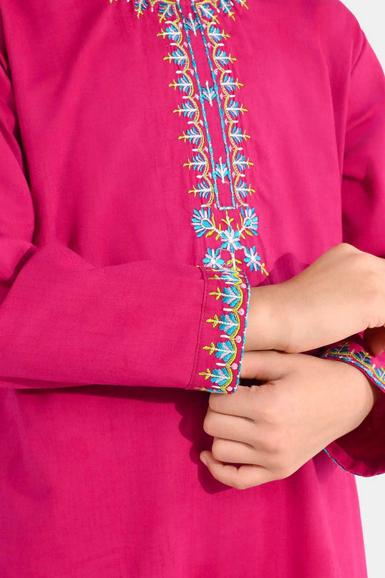 Girls Jacquard Embroidered Kurti (Kurti-E-Khaas) - Magenta