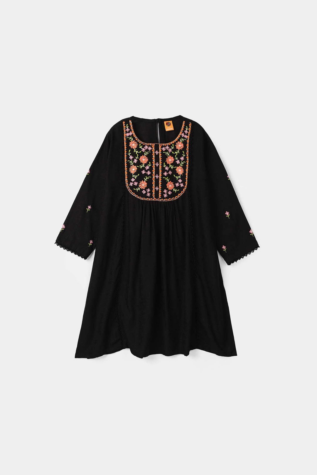 Girls Jacquard Emb Kurti Rango Ki Rani-BLACK