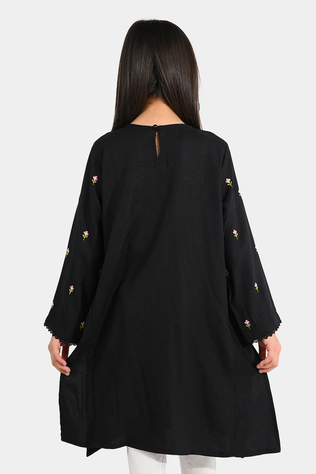 Girls Jacquard Emb Kurti Rango Ki Rani-BLACK
