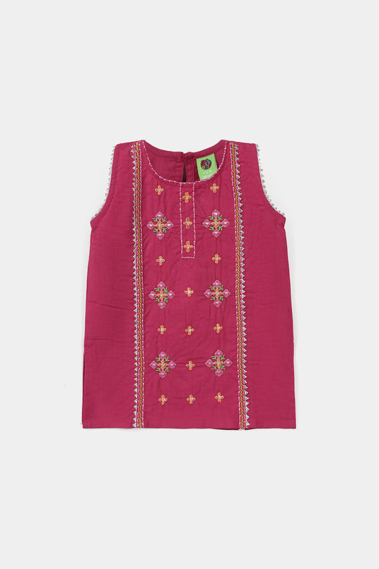 Infant Girls Jacquard Embroidered Kurti  – Magenta