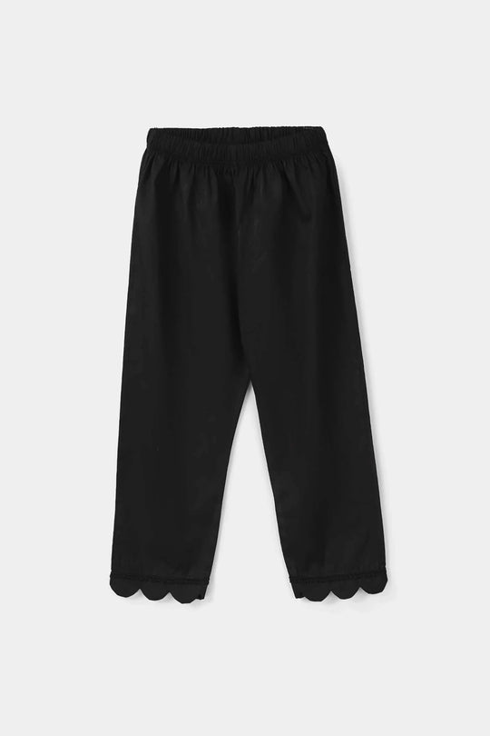 Girls Cotton Pants (Scallops) – Black