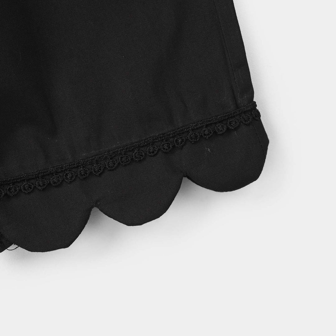 Girls Cotton Pants (Scallops) – Black