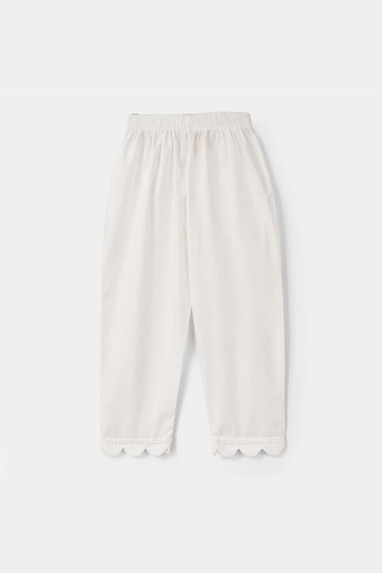 Girls Cotton Pants Scallops - White