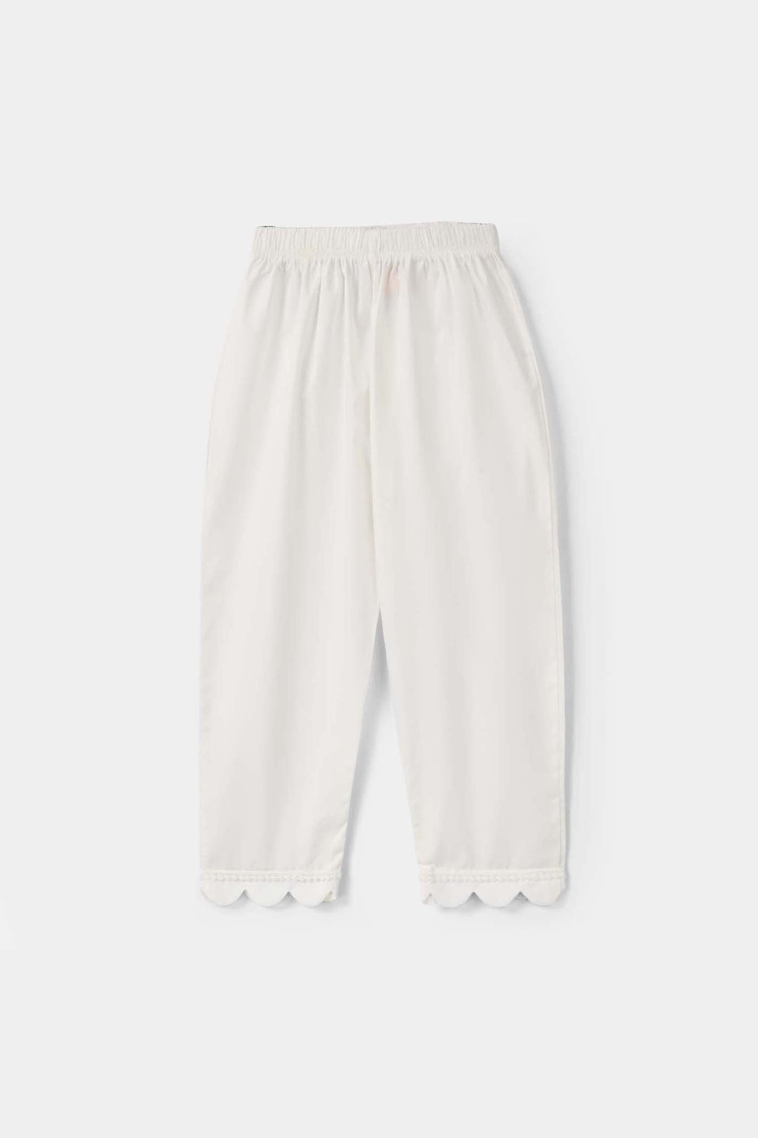 Girls Cotton Pants Scallops - White