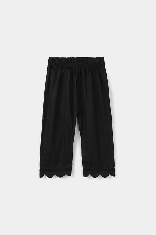 Infant Girls Cotton Pants Scallops - Black