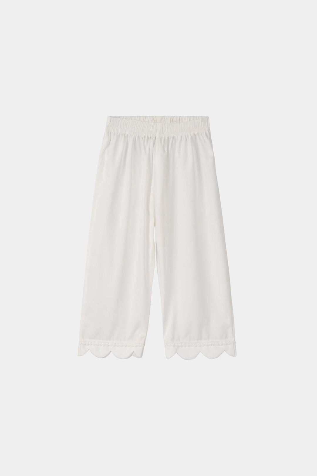 Infant Girls Cotton Pants Scallops - White