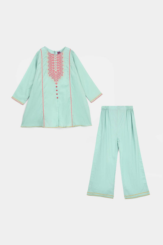 Girls Jacquard Emb 2Pcs Naqsh-Mint Green