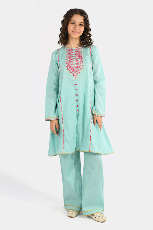 Girls Jacquard Emb 2Pcs Naqsh-Mint Green