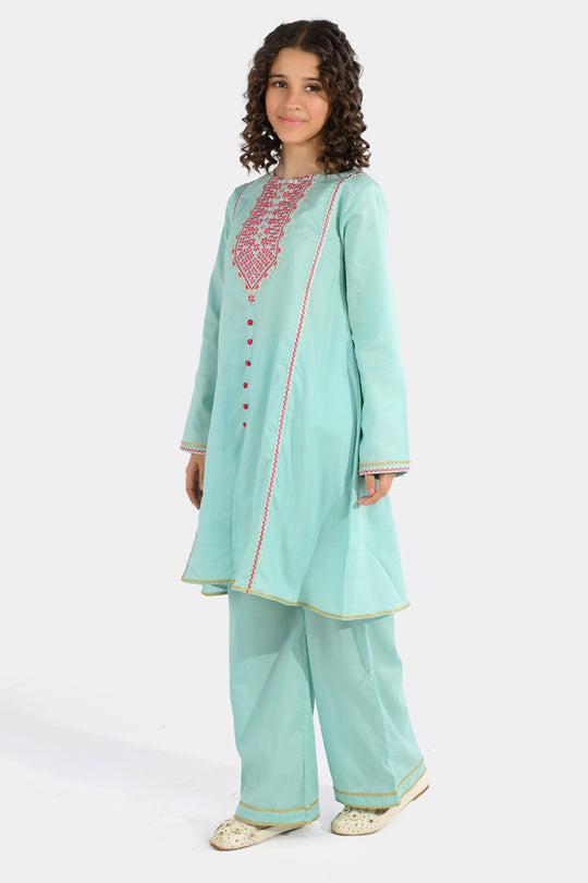 Girls Jacquard Emb 2Pcs Naqsh-Mint Green