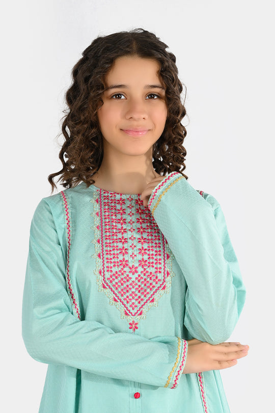 Girls Jacquard Emb 2Pcs Naqsh-Mint Green