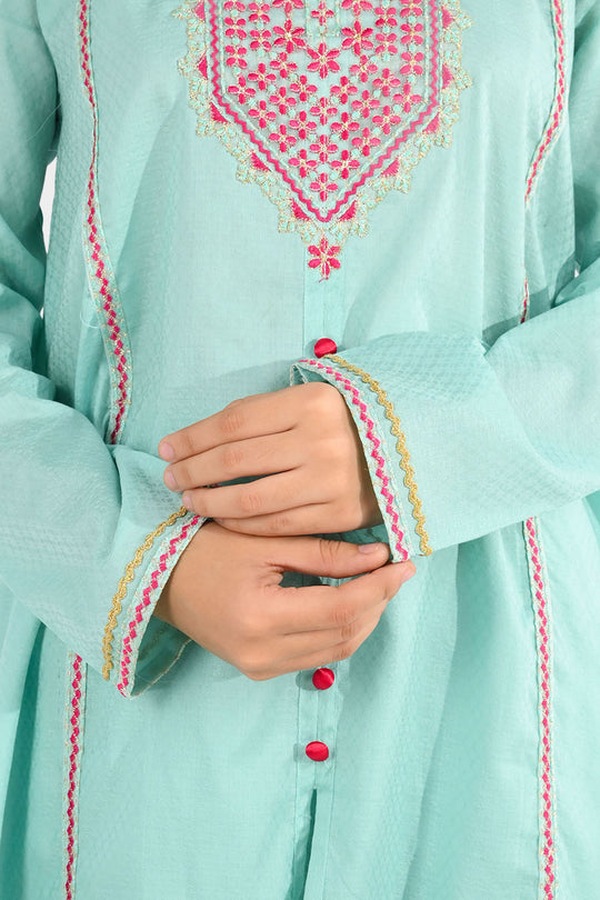 Girls Jacquard Emb 2Pcs Naqsh-Mint Green