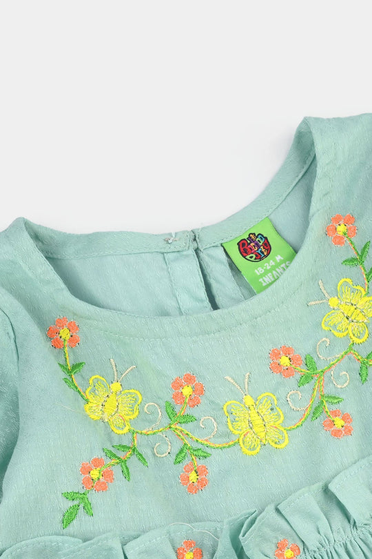 Infant Girls Jacquard Embroidered 2Pcs - Mint Green