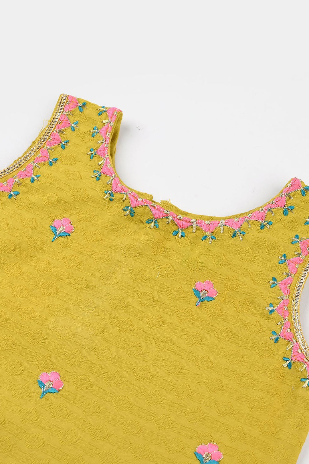 Infant Girls Jacquard Embroidered Kurti (Nagma) - Olive