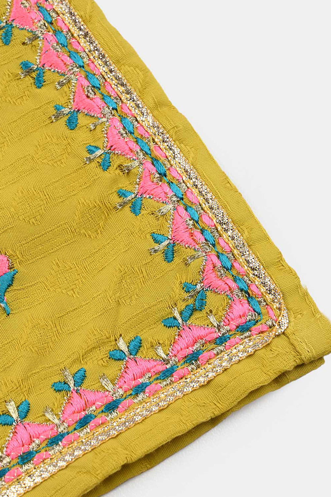 Infant Girls Jacquard Embroidered Kurti (Nagma) - Olive