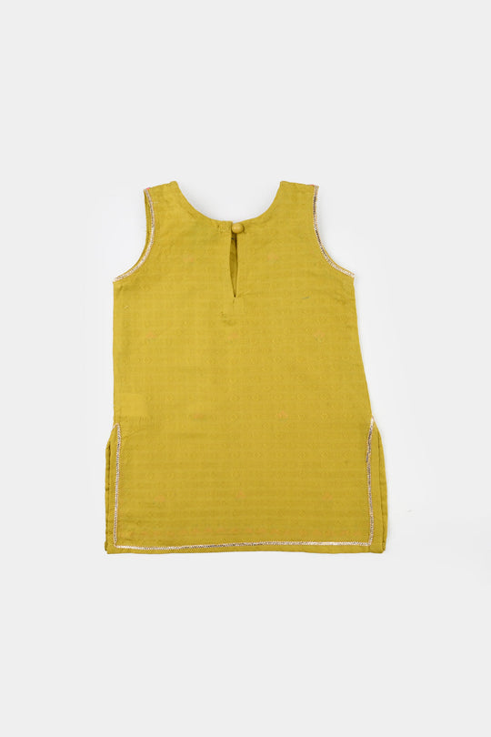 Infant Girls Jacquard Embroidered Kurti (Nagma) - Olive