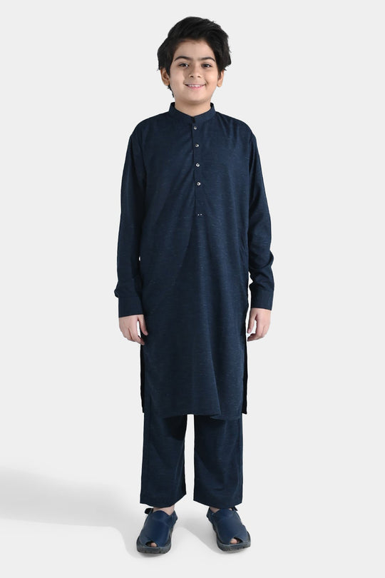 Boys Poly Viscose Kurta Pajama (Cut Placket) – Navy