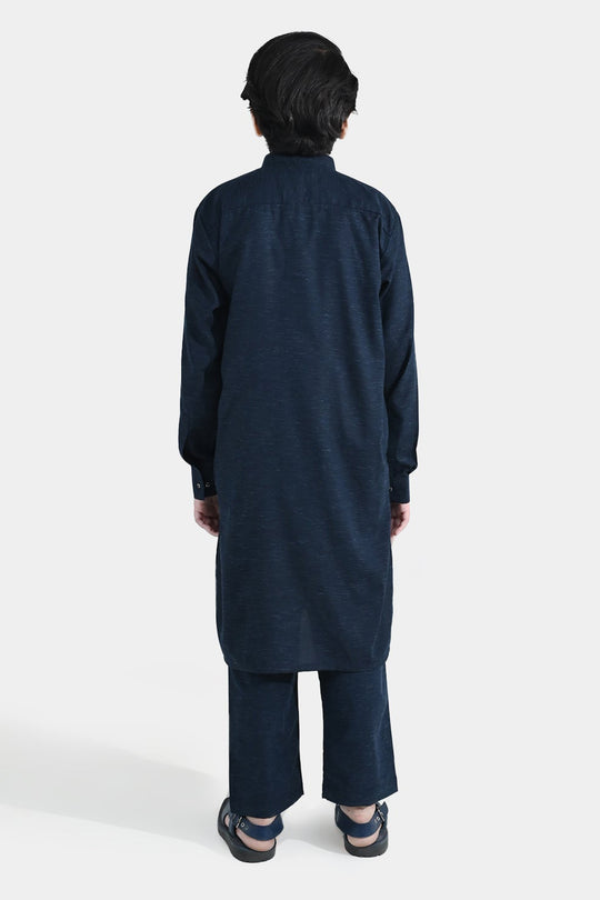 Boys Poly Viscose Kurta Pajama (Cut Placket) – Navy