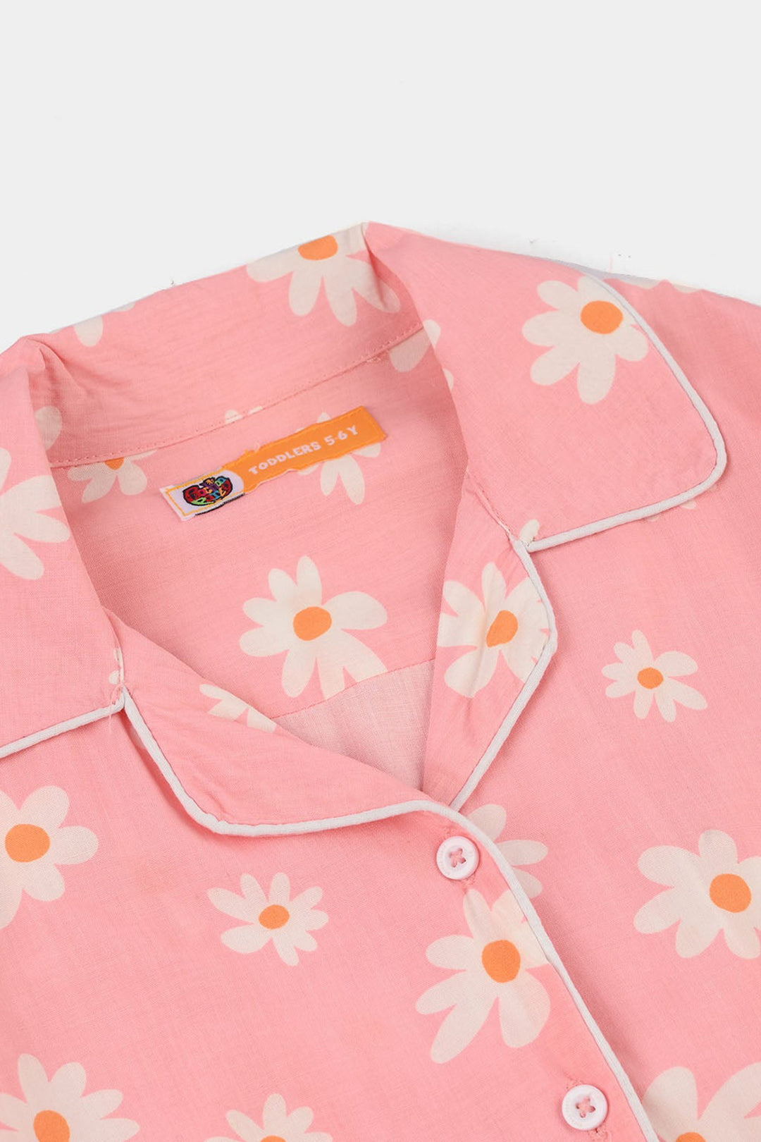 Girls Cotton Viscose Night Suit (Summer Vibes) - Pink