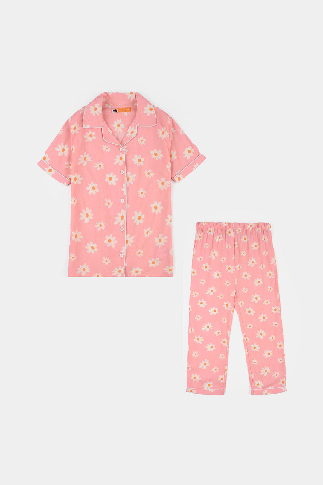 Girls Cotton Viscose Night Suit (Summer Vibes) - Pink