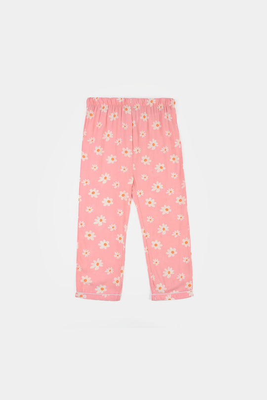 Girls Cotton Viscose Night Suit (Summer Vibes) - Pink