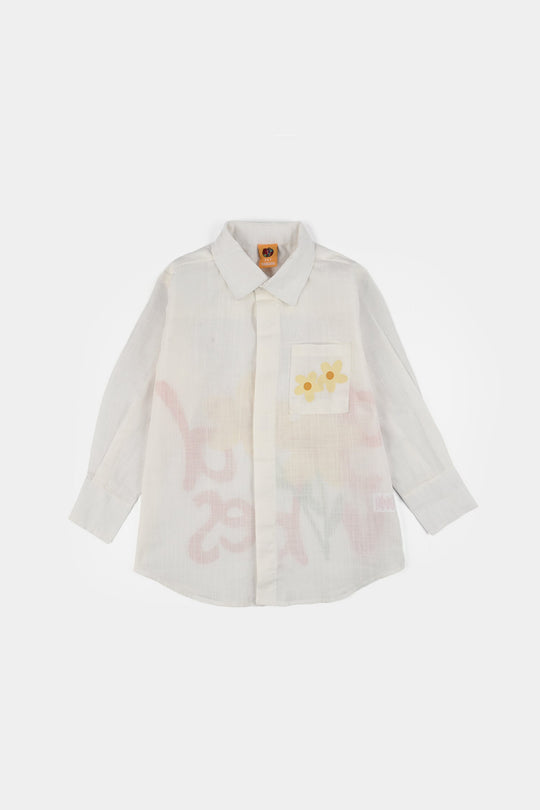 Girls Raw Silk Casual Top (Good Vibes) - White