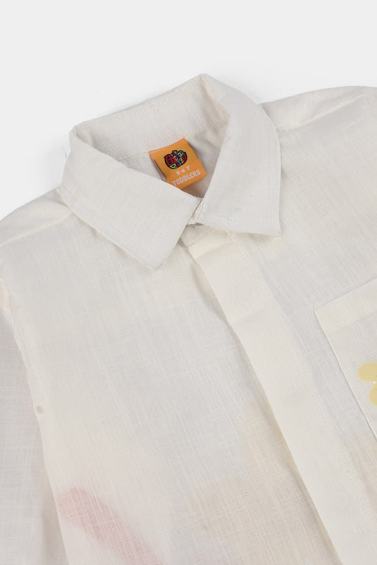 Girls Raw Silk Casual Top (Good Vibes) - White