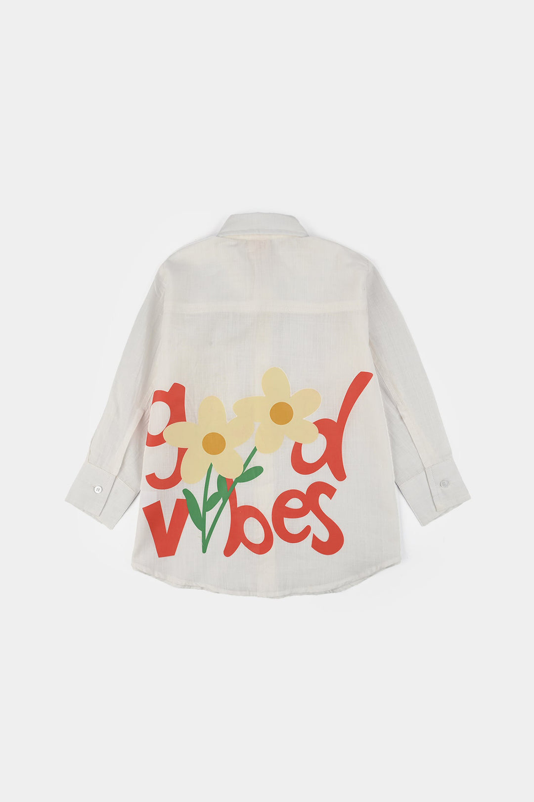 Girls Raw Silk Casual Top (Good Vibes) - White
