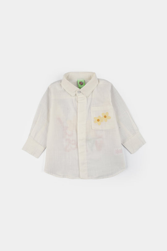 Infant Girls Raw Silk Casual Top (Good Vibes) - White