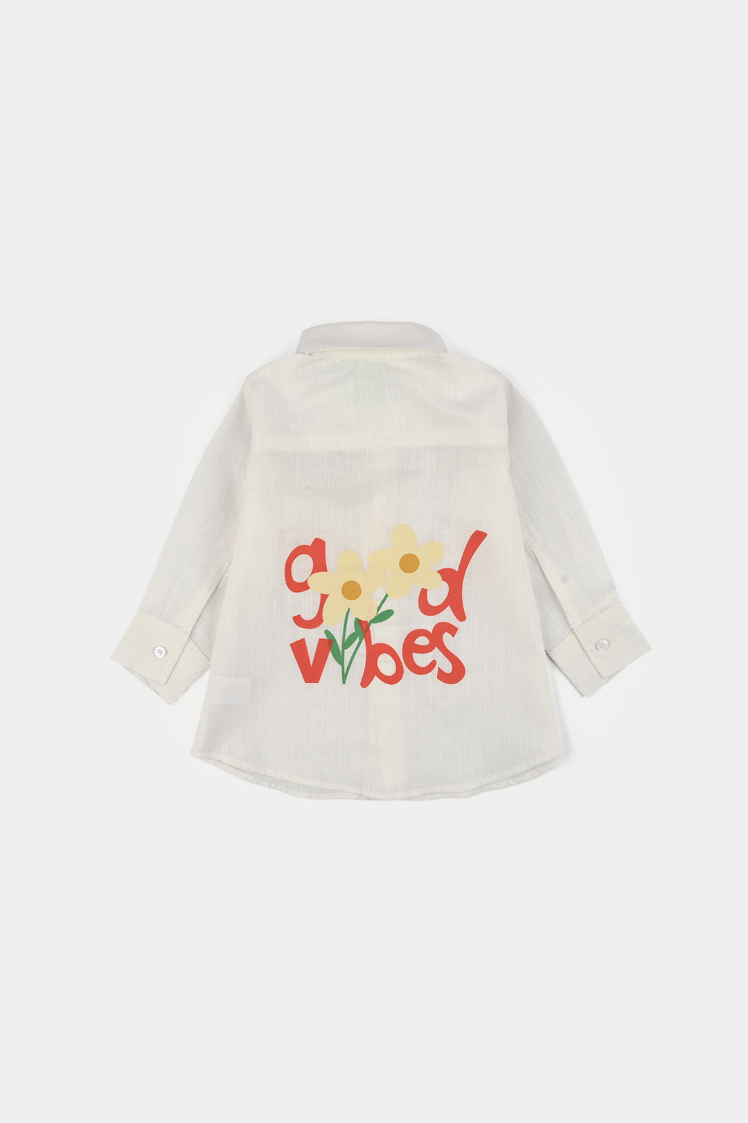 Infant Girls Raw Silk Casual Top (Good Vibes) - White