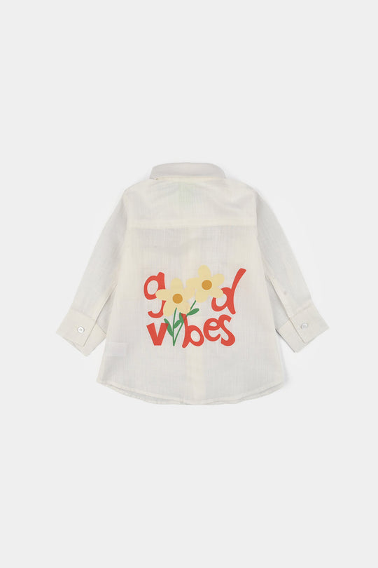 Infant Girls Raw Silk Casual Top (Good Vibes) - White