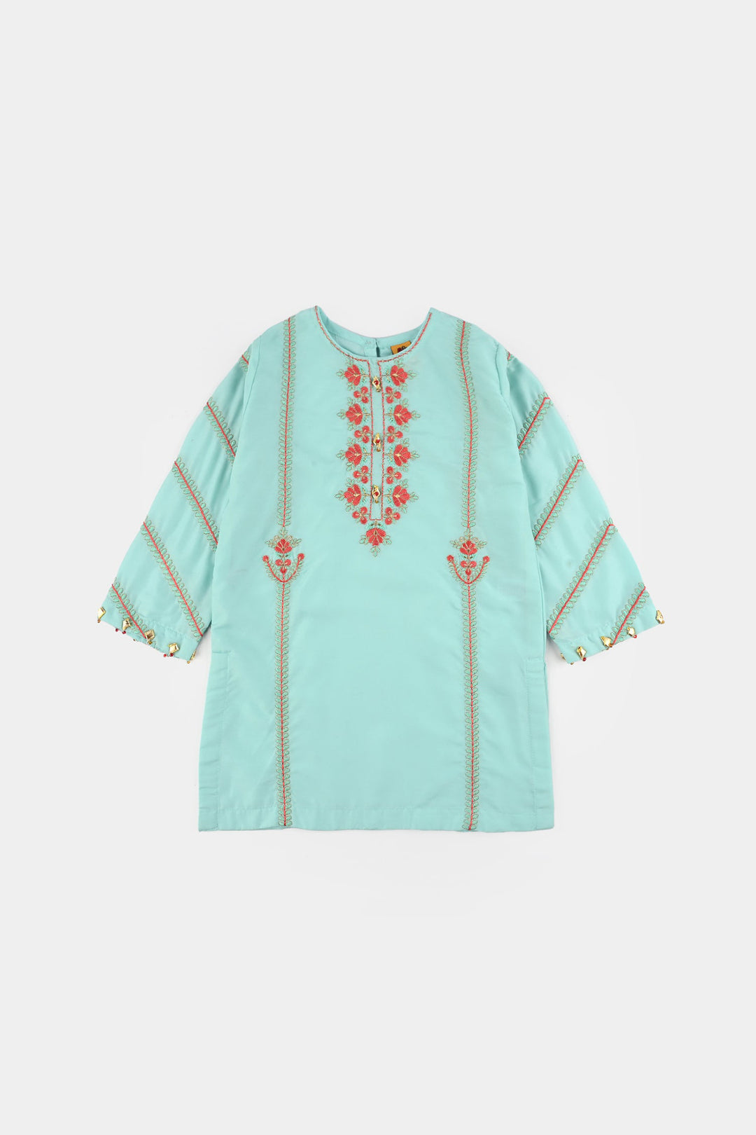 Girls poly cambric Emb Kurti Nazeen-Mint Green