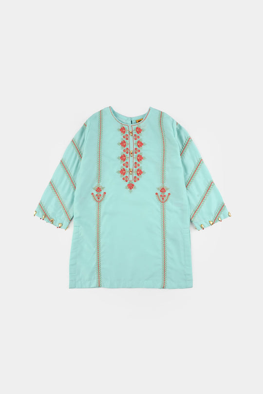Girls poly cambric Emb Kurti Nazeen-Mint Green