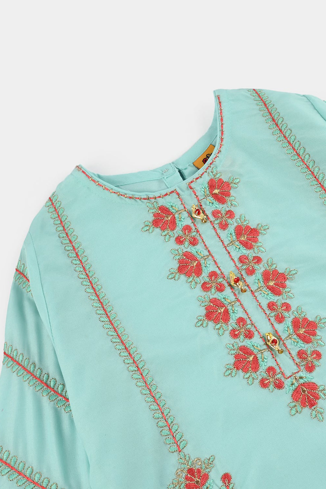 Girls poly cambric Emb Kurti Nazeen-Mint Green