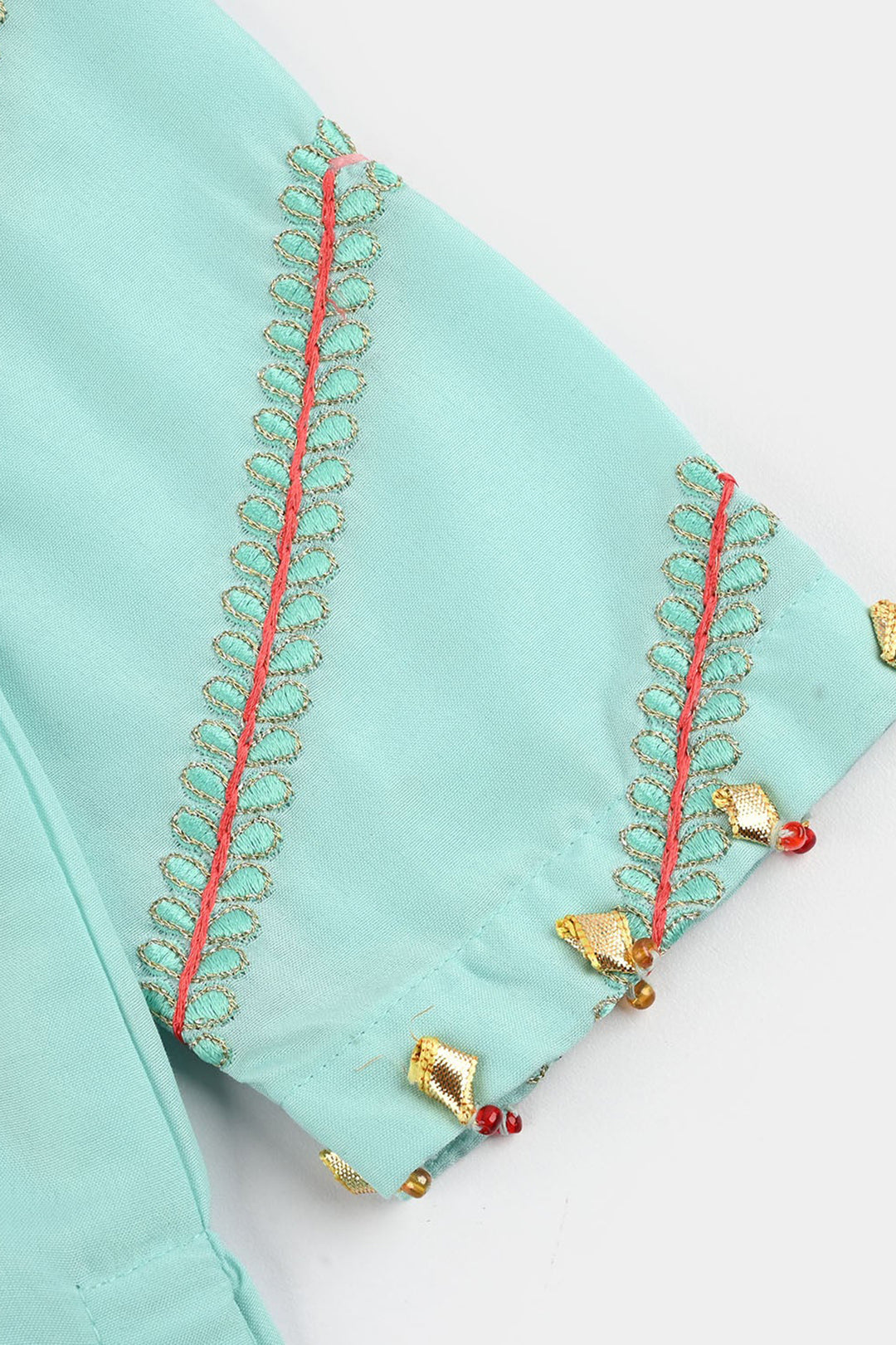 Girls poly cambric Emb Kurti Nazeen-Mint Green