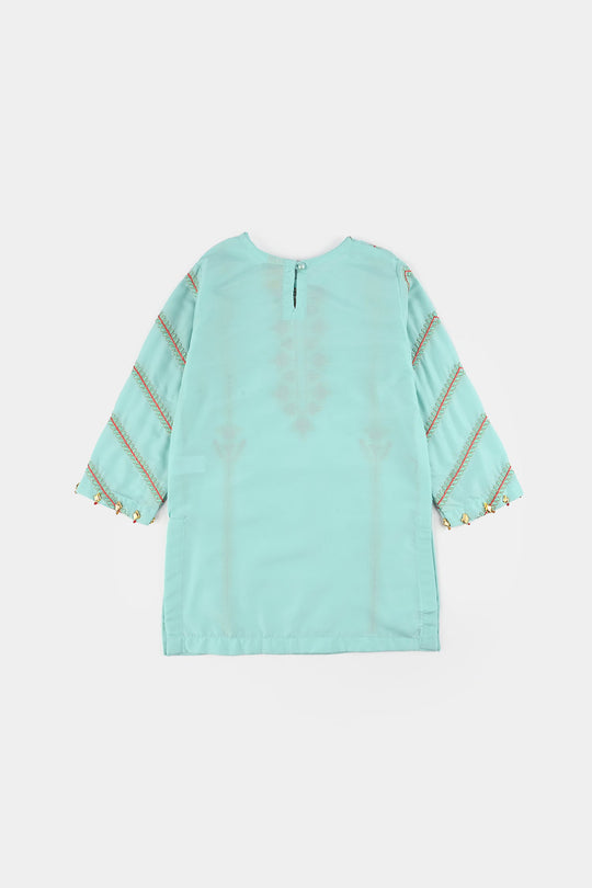 Girls poly cambric Emb Kurti Nazeen-Mint Green
